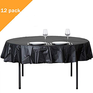 12-Pack Round Table Cloth 84 Inch Plastic Table Cover Wedding Birthday Party Disposable Table Cloth - Black
